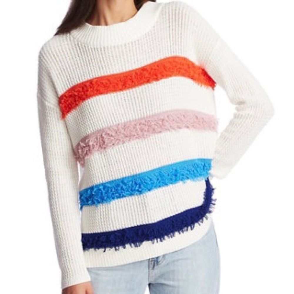 1.State Women's Loop Stitch Multi Color Stripe Sweater